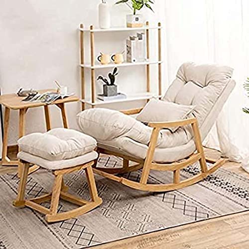 Image of CRAFTCITY Sheesham Wood Elegant Rocking Chair with Pillow and Matching Foot Stool /Living Room Chair /Rose Wood Rocking Chair /Single Seater Sofa with Footrest,Pre-Assembled (Beige)