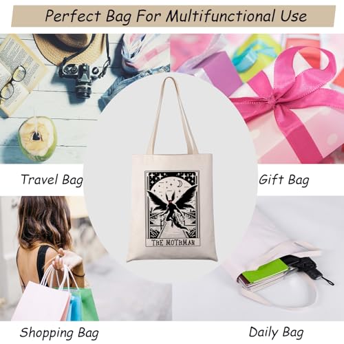 Bolso tote de lona con diseño Mothman, tarot y criptozoología, regalo para fans de criptidos y monstruos miniatura 7
