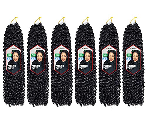 6 Packs Passion Twist Hair Bohemian Crochet Braids for Passion Twist Crochet Braiding Hair Water Wave Crochet Hair 22 Strands/Pack (22" 6PCS, 1B#)