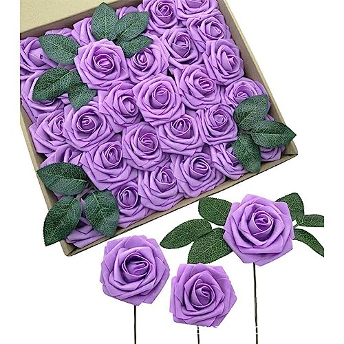 Guangcailun Flores Artificiales para decoración - Durabilidad Duradera PE Ramo de Rosas Elegante Amplio Bajo Mantenimiento, púrpura