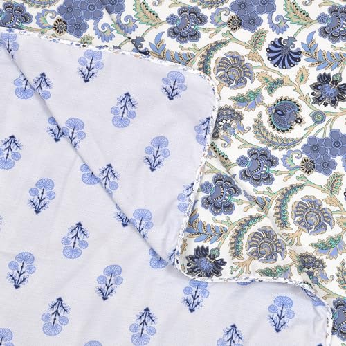 Image of Dohar Single Bed Cotton 100% Cotton Reversible AC Blanket Cotton Single Bed Cotton Quilt Single 180 GSM Cotton Dohar Single Light Weight Soft Blanket Pink (White /Blue)