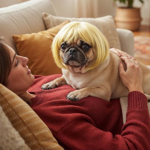Cobee Lustige Hunde Katzen Cosplay Perücke,Haustier Perücke verstellbares Kostüm lustige Kopfbedeckung Kostüme Kopfbedeckung für kleine mittelgroße Perücken Halloween Weihnachten Dekorationen