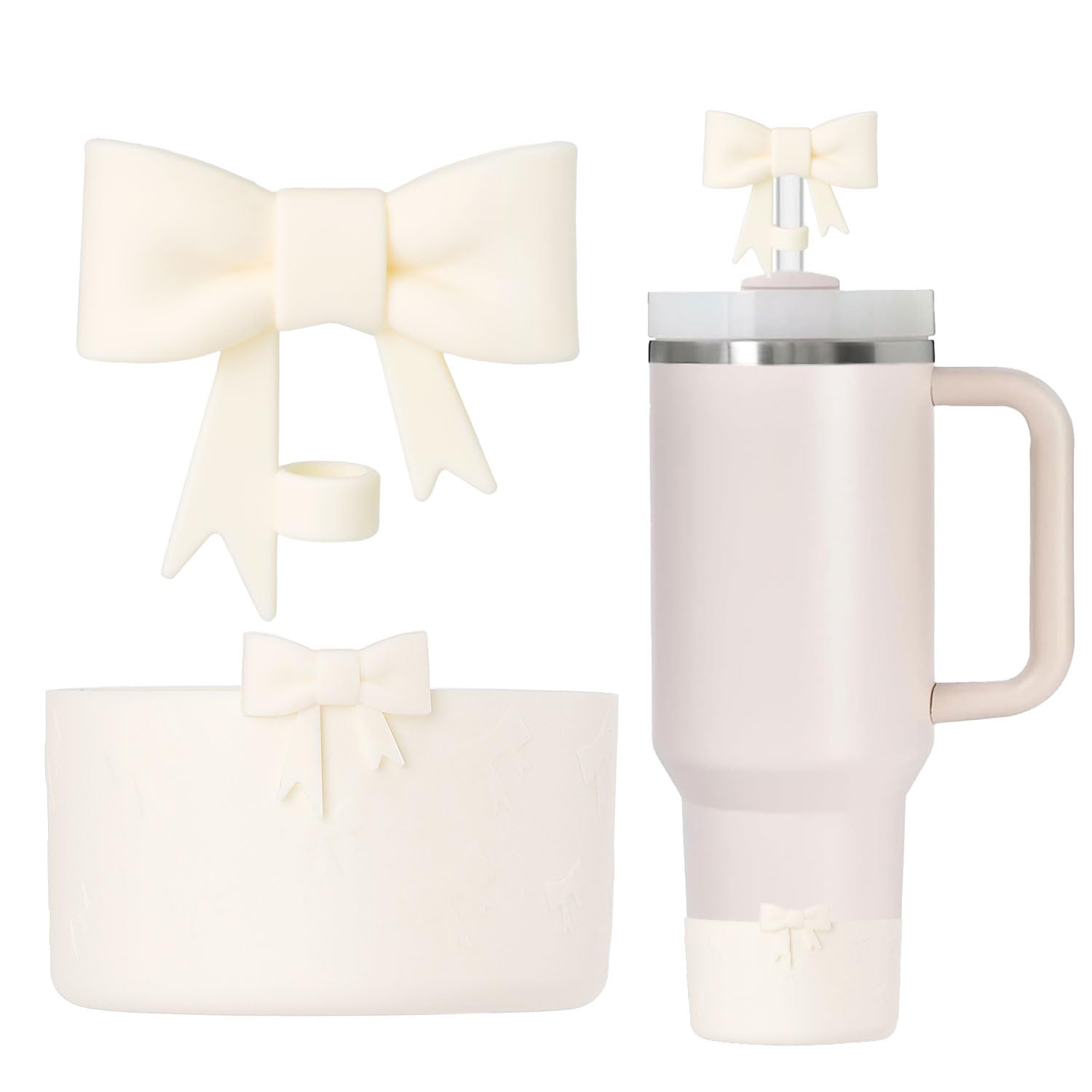 Lnulyaciy Bow Silicone Protective for Stanley Boot for 20/30/40Oz, 2 Pack for Stanley Cup Accessories Compatible 12-24Oz for Hydroflask Boot and More