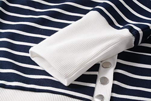 RichCoco Women's Striped Snap Button Down Open Front Long Sleeve Contrast Color Casual Cardigans Sweaters (White, XXL)