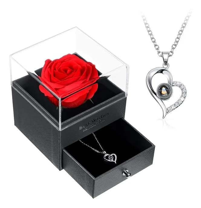 Joias flores com Rosa colar feminino Preservada Real ​​Caixa, Inclui Colar, Presentes Românticos para Dia das Mães, Aniversário e Dia dos Namorados, Ideal para namorada, presente para mae, Esposa