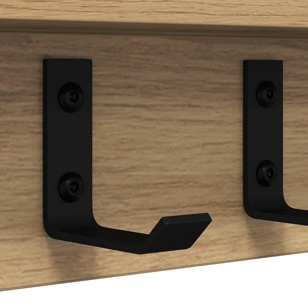 Wandgarderobe Artisan-Eiche 100 x 10,5 x 10,5 cm, Wand-Kleiderständer mit Haken und Ablage aus Holzwerkstoff, Moderne Garderobenleiste für Flur und Diele, Platzsparende Wandmontage