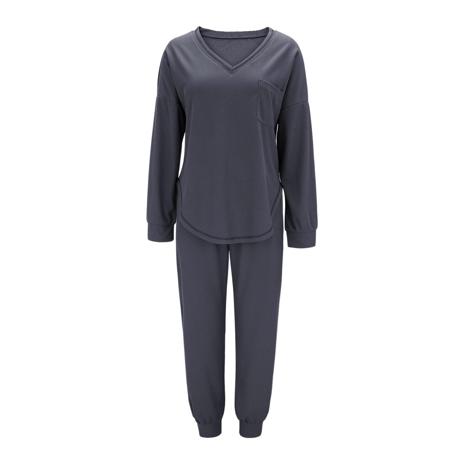 Tuta Donna Casual 2 Pezzi Completi Da Ginnastica Manica Lunga Scollo a V Tuta Sportiva Completo Palestra Elegante Set Top E Pantaloni a Gamba Larga Tute Per Jogging Fitness Yoga Da Casa Autunno