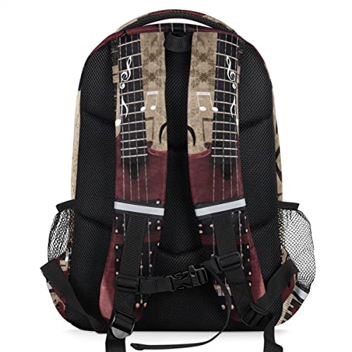Vintage Piano Custom Name School Backpack for Boy Girl Teen Guitar Music Note Personalized Student Bookbag for Primary Junior College Customized Laptop Backpack for Men Women3