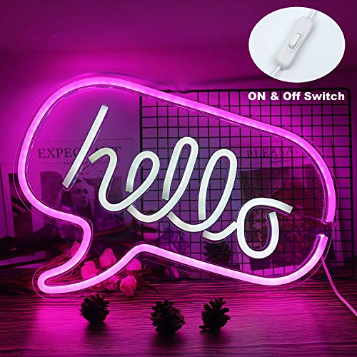 Hello Neon Signs 17" x 12", LED Neon Light Sign for Party Supplies