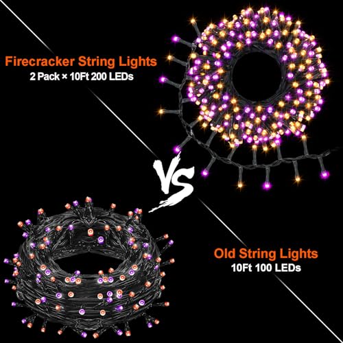 Image of 2 Pack Battery Halloween String Lights Total 20Ft 400 LED Cluster Lights