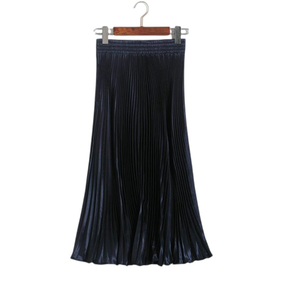 Gonne da Donna,Gonna Midi da Donna Blu Scuro Gonna A Pieghe Plisse Lucida Elastica A Vita Alta A-Line Gonne Lunghe Avvolte con Volant Increspato A-Line per Ragazze Signore,M