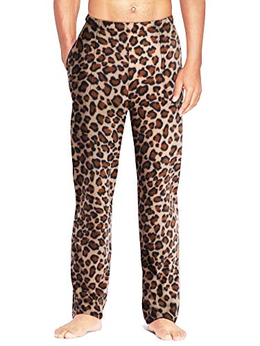 Mens Premium Pajama Pants Animal Knit Fleece Lounge PJ Bottom with Pockets (Small, 1up06_Leopard)