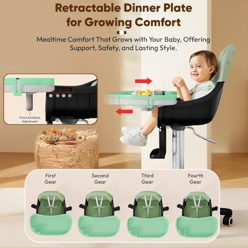 Image of StarAndDaisy Little Nest Baby High Chair /Study Chair /Multifunctional Baby Chair for 6 Months to 6 Years Girls & Boys, Height Adjustable, Detachable Tray & One-Hand Adjustable - Green