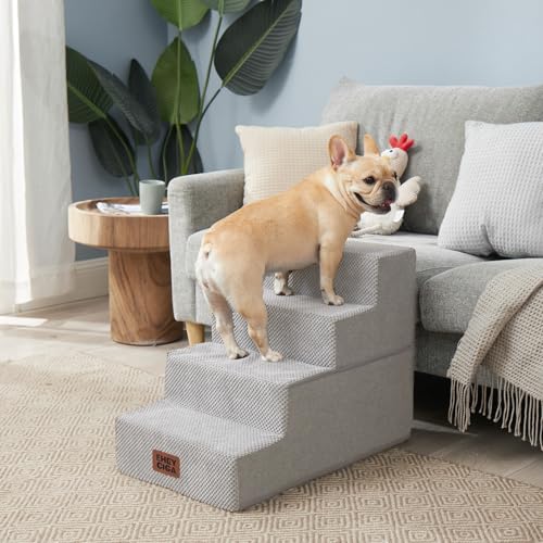 Image of EHEYCIGA Dog Stairs for Bed 18 inch H, 4-Step Dog Steps for High Bed, Pet Steps for Small Dogs and Cats, Non-Slip Balanced Pet Ramp Indoor, Light Grey