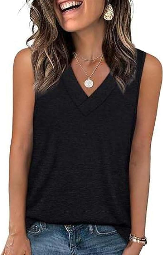 Inaugustine - Inauguratei Tank Top, Women's Sleeveless V-Neck Slimming Loose Fit Casual Tank Top T-Shirt, Loose Fit (US, Alpha, Medium, Regular, Regular, Black)