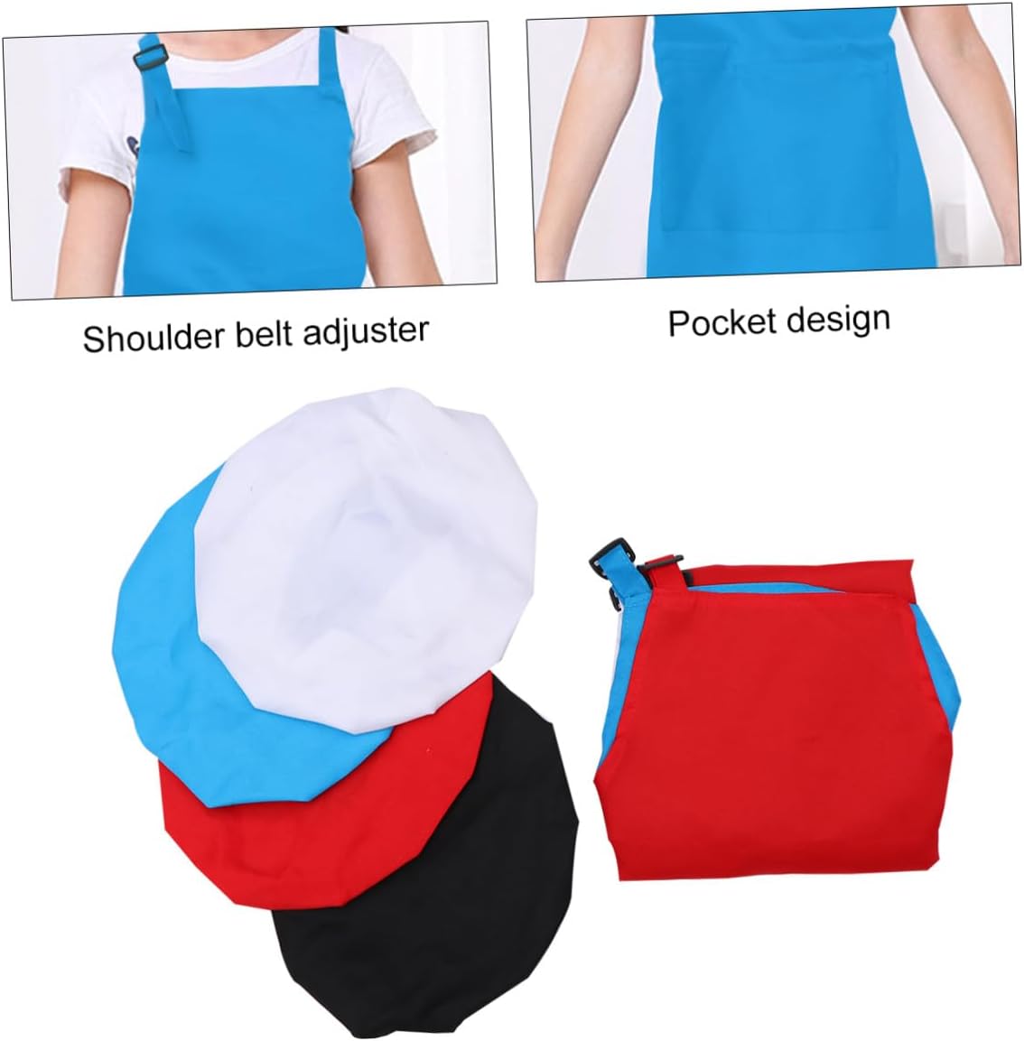Painting Aprons and Hats Set for Boys and Ages 7-12, 8pcs Art Smock Kit with Lightweight, Breathable Fabric in Blue, Red, Black, and White for Craft and Art Activities