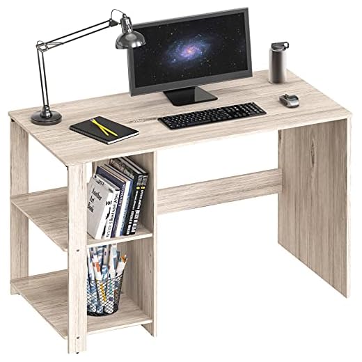 SHW Home Office Computer Desk with Shelves, Maple