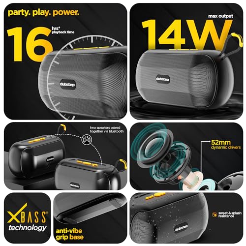 Image of Dubstep Pop 1400 Wireless Speaker with 14W Output, 16 Hrs Playtime, 52mm Dynamic Driver, TWS Pairing (Black)