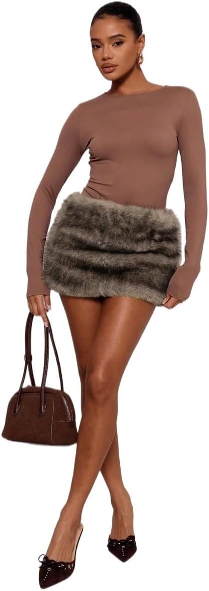 Women's Basic Mini Skirt Faux Fur Mini Skirt Spring Summer