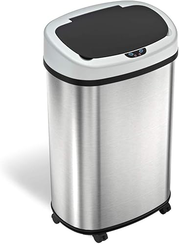 Miniatura 4 de iTouchless Glide 13 Gallon Sensor Trash Can with Wheels and Odor Control System, Stainless Steel, Oval Shape Automatic Kitchen and Office Garbage