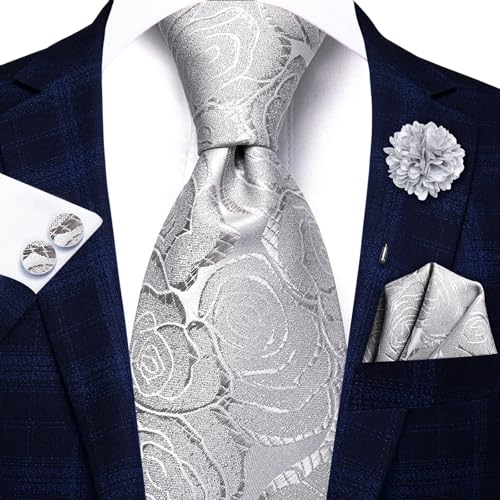 Image of Hi-Tie Men's Silk Ties Formal Woven Classic Necktie Pocket Square Cufflinks Lapel Pin Set Wedding Business