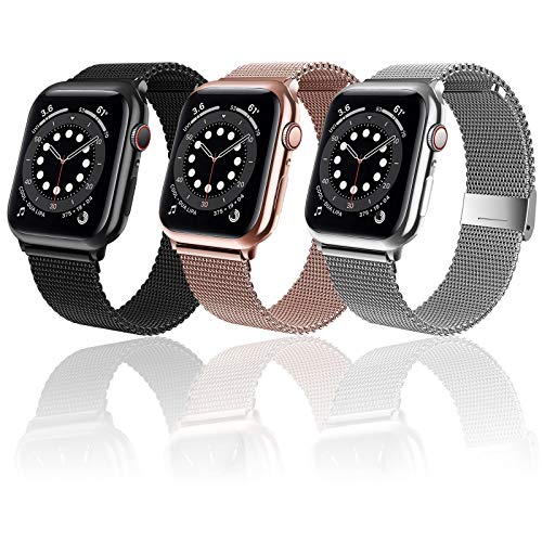 3Pack Magnetic Milanese loop Apple Watch Band 49mm 45mm 41mm 38mm 40mm 44mm 42mm Compatible with Apple Smartwatch, Replacement iWatch Mesh Metal Apple Watch...