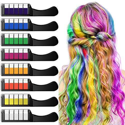 NANW Hair Chalk Comb with Protector Cover, 8 Colors Temporary Hair Color Chalk Dye Crayon Salon Set for Girls Teen Kids Gift, Safe Makeup Kit for Birthday Christmas Cosplay and DIY