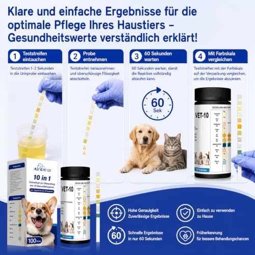 AlievePet Urin Teststreifen für Katzen und Hunde 100 Stück