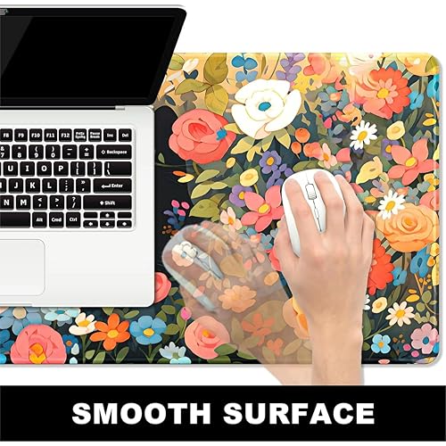 Image of Printed Gaming Mousepad - Premium Stitched Edges, Smooth Surface,Size 11x23 inches, Non-Slip Rubber Base - Ideal for Office & Gaming Setup (Anime cat Flower)