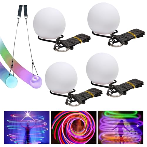 4 bolas LED Poi: PVC Poi Ball LED Glow Poi bolas con colores del arco iris y efecto estroboscópico, pelotas de malabares con correas dobles ajustables, bola luminosa para principiantes y profesionales