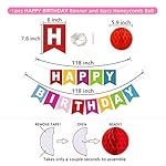 Happy Birthday Banner, Rainbow Birthday Banner, 6 Honeycomb Balls, 8 Metallic Hanging Swirls and Circle Parper Garland, Happy Birthday Decorations - Image 3