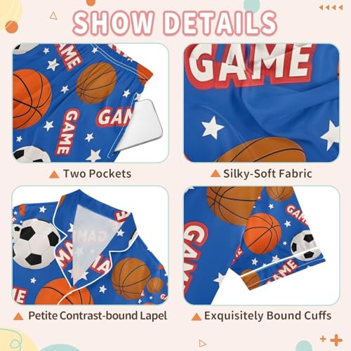 senya Soccer Basketball Satin Summer Pajama Sets Silk Short Sleeve Button Down Sleepwear3