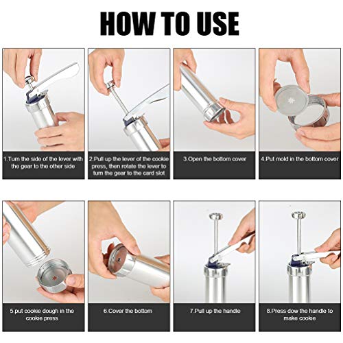 Emoly Cookie Press Stainless Steel Biscuit Press Cookie Gun Set with 20 Discs and 4 Icing Tips for DIY Biscuit Maker and Decoration - Thumbnail 7