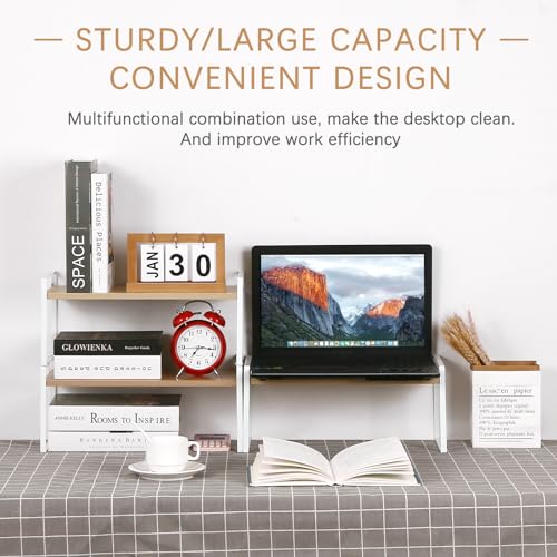 Image of YGYQZ Wood Office Desk Shelf Organizer - Desktop Supplies Cute Dresser Top Organization Storage Rack and Cubicle Decor Aesthetic Bookshelf for Women Man and Kids