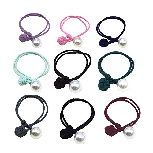 9Pcs Big Pearl Elastics Hair Band Headbands Head Wrap Hair Ponytail Holders for Women Girls