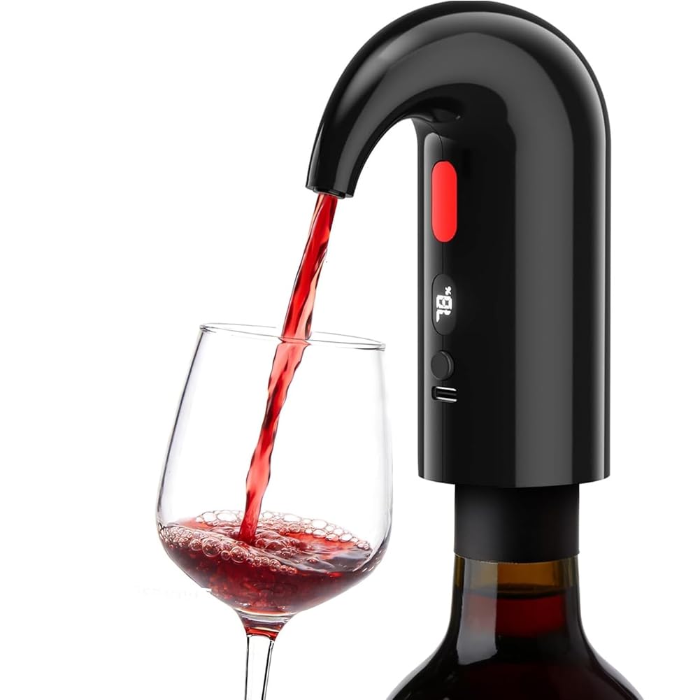 Aeratore e Decanter Elettrico A Doppia Pompa - Funzionamento Silenzioso, Misurazione del Versamento, Display della Temperatura e Ricarica USB