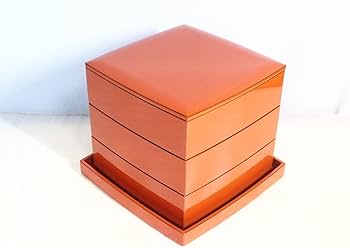 Amazon.co.jp: 輪島塗 大向高洲堂 洗朱 面切胴張型 三段重箱 台付き お