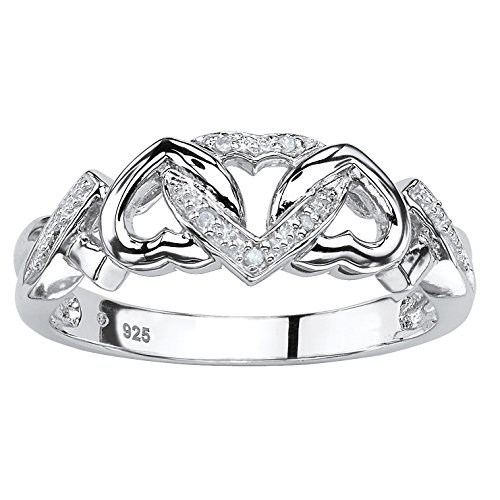 Platinum over Sterling Silver Genuine Diamond Accent Interlocking Heart Promise Ring Size 7