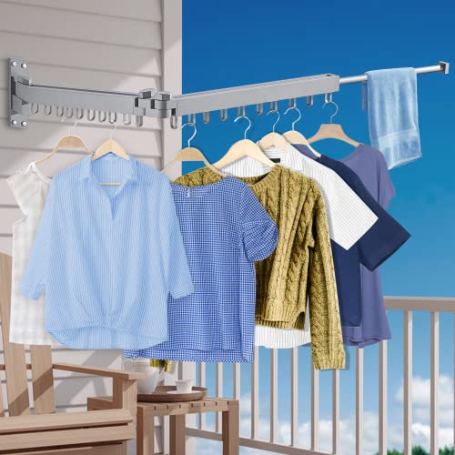 Bakala Retractable Clothes Drying Rack, Wall Mounted Space Saver Heavy Duty Laundry Clothes Hanger Rack With Towel Bar, Collapsible Clothes Dry Racks For Balcony, Mudroom, Bedroom #TOP3