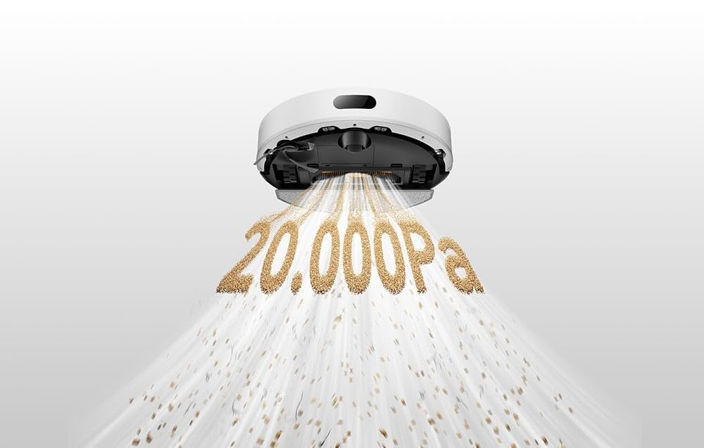 DREAME F20 Plus Robot Aspirateur, Brosse Double Anti-Enchevêtrement, Brosse Latérale Amovible, Aspiration 20 000Pa, Obstruction Jusqu'à 4 cm