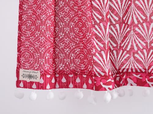 Image of Ravaiyaa - Attitude is everything Hand Printed Half Window Kitchen Curtain 100% Cotton Short Drapery Valance Curtain 40 inch X 18 inch Inch (Magenta Patchwork)