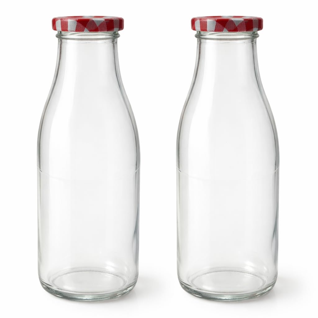 West5Products Clear Retro Glass Milk Bottle with Gingham Lid - 1 Litre (2)