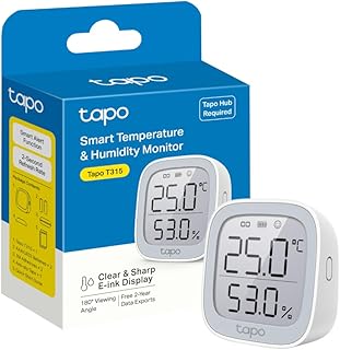 Tapo Smart Room Thermometer, Hygrometer, WiFi Thermometer & Humidity Meter, LCD Display, Real-time Notifications,Battery included, Work with Alexa & Google,Tapo Hub Required sold separately(Tapo T315)