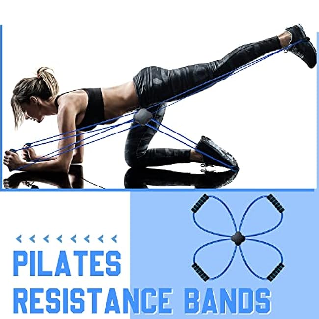 Junkin Pilates Reformer Resistance Band Cross Exercise Band Elastic Loop Tube Pilates Bands with Comfort Grips Home Fitness Equipment for Women Body Muscles Workout Strength Training (Blue)