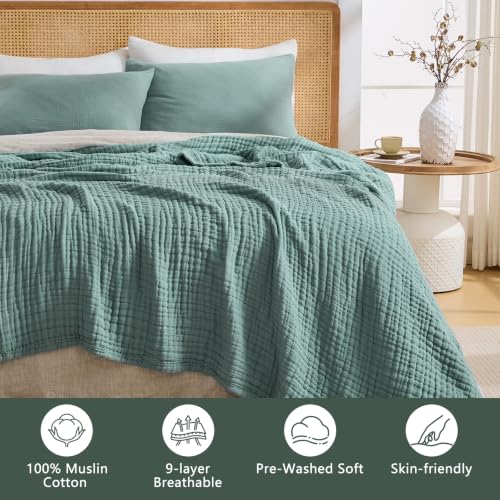 Image of EMME 9 Layer Muslin Cotton Blanket Adults Coverlet,Twin XL,Teal