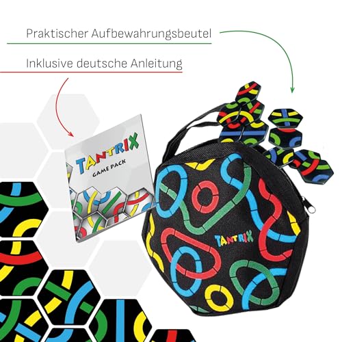 Tantrix Strategiespiel Game Pack - Schwarze Spielsteine + Mitnahmebeutel - Denkspiel, Puzzlespiel, Legespiel, Partyspiel, Familienspiel mit Logik Rätseln für 1-6 Spieler - Knobelspaß für Groß & Klein