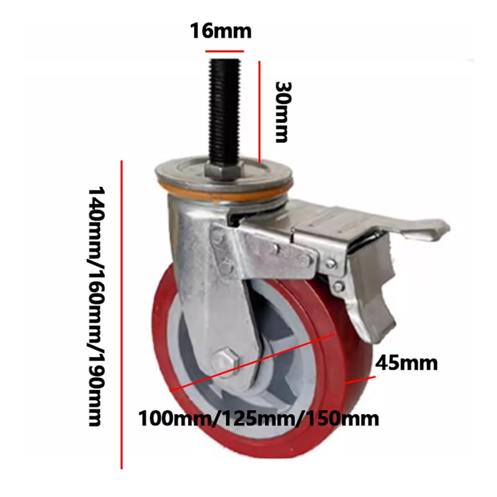 Ruote girevoli industriali di Ricambio per impieghi gravosi da 4/5/6 Pollici, con Filettatura M16*30, con Freno, Ruote girevoli in PU antirumore, Set di 4.