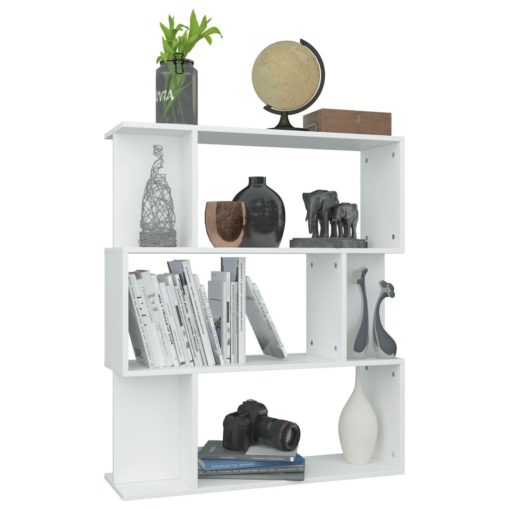 Générique Biblioteka 3 przegródki biały 80x24x96 cm Drewno Ingenierie | 6 małych przegródek, półka na książki DVD, oddzielna część, łatwa do czyszczenia, montaż w zestawie