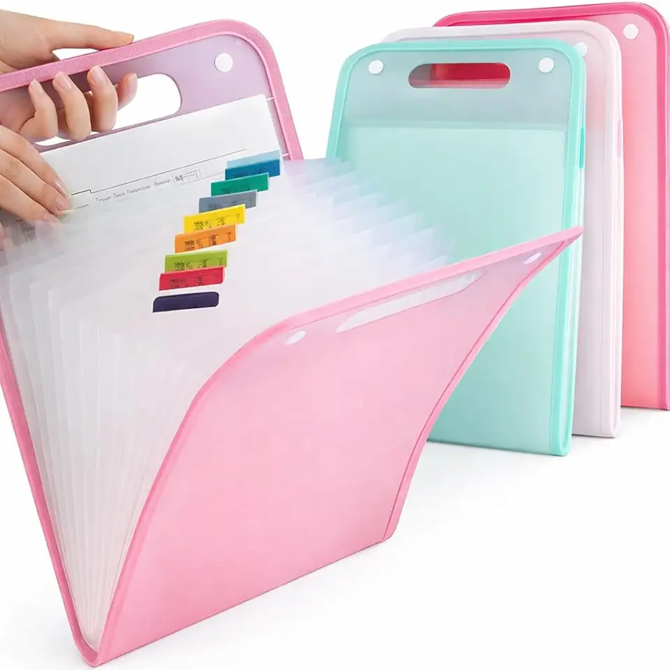 Pasta Organizadora A4 13 Divisórias Ideal para Estudantes Escritório e Concursos Presente Volta às Aulas e Profissionais por Elástico e Etiquetas Estudo Organize Documentos (Rosa)