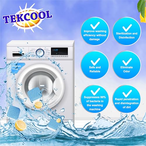 Image of TEKCOOL Washing Machine Cleaner Tablet Descaling Powder Tablets, Washing Machine deep Cleaner, Deep Cleaner Tablet All Company's Front and Top Load Machine (24 pcs) (Refresh Blue).